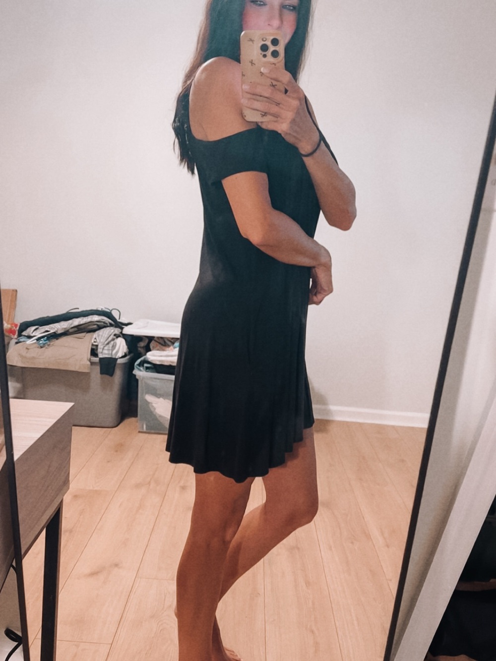 elan black cold shoulder dress